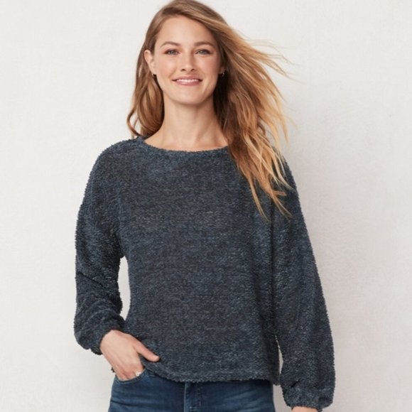 LC Lauren Conrad Cozy Drop-Shoulder Blue Sweater - Picture 2 of 2